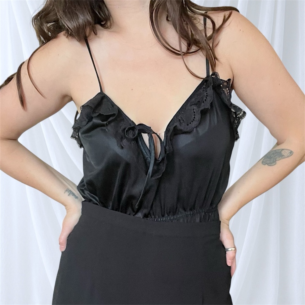 Elegant Black Lace Trim Bodysuit